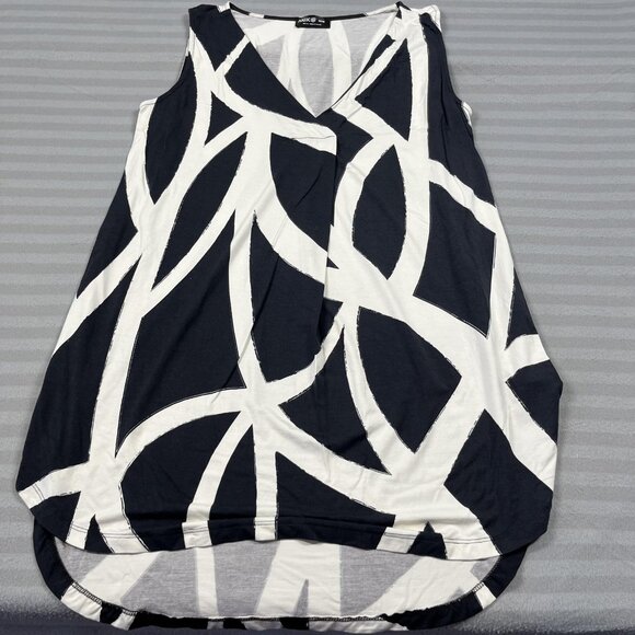Miik Shirt Womens Medium Black White Sleeveless Bamboo Rayon V Neck Tunic A-Line - Picture 1 of 7